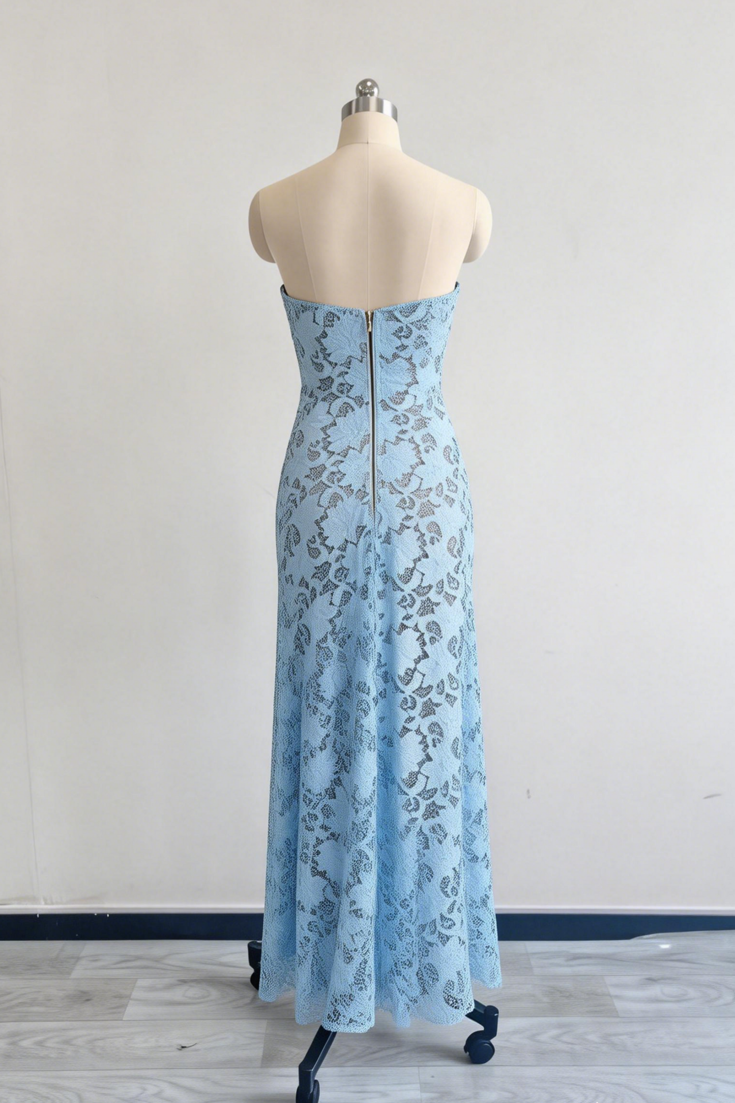 Light Sky Blue Sweetheart Lace Long Sheath Floral Dress Prom Dress