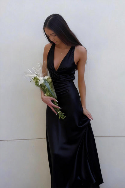 Elegant Lavender V-Neck Satin Front-knot Party Dress Prom Dress