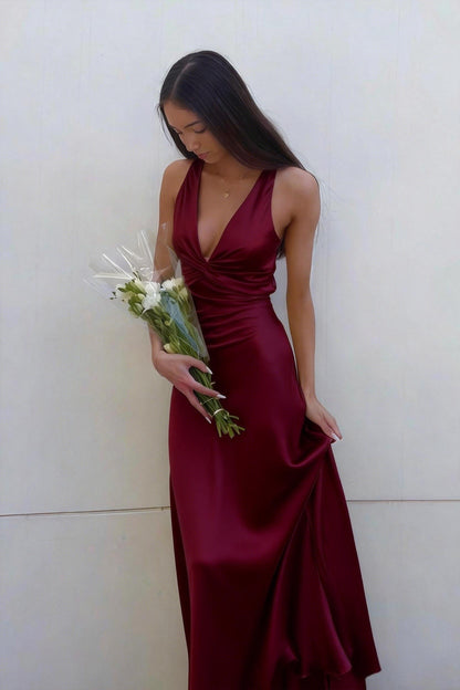 Elegant Lavender V-Neck Satin Front-knot Party Dress Prom Dress
