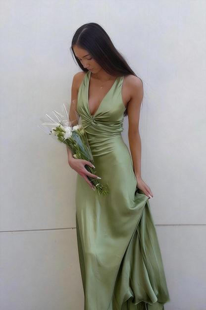 Elegant Lavender V-Neck Satin Front-knot Party Dress Prom Dress