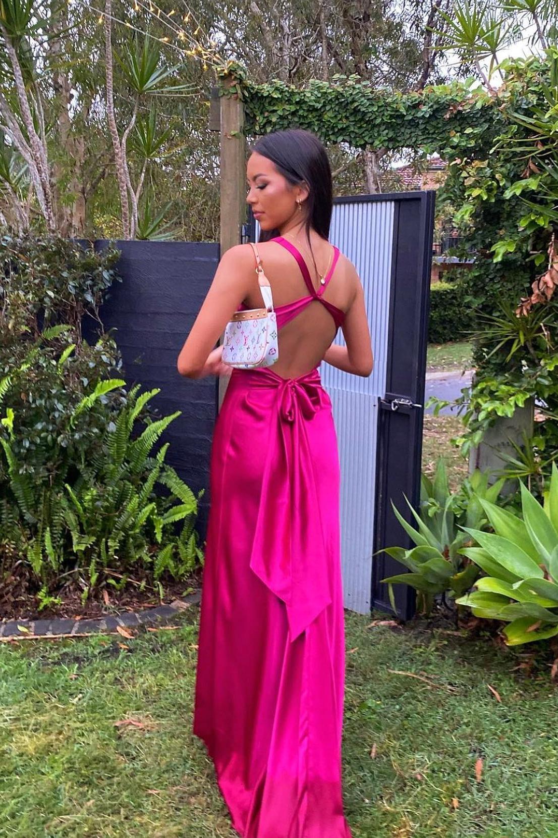 Elegant Lavender V-Neck Satin Front-knot Party Dress Prom Dress