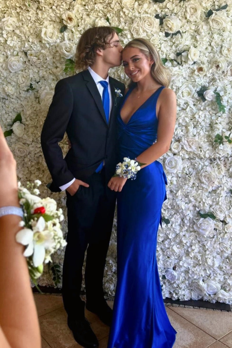 Elegant Lavender V-Neck Satin Front-knot Party Dress Prom Dress