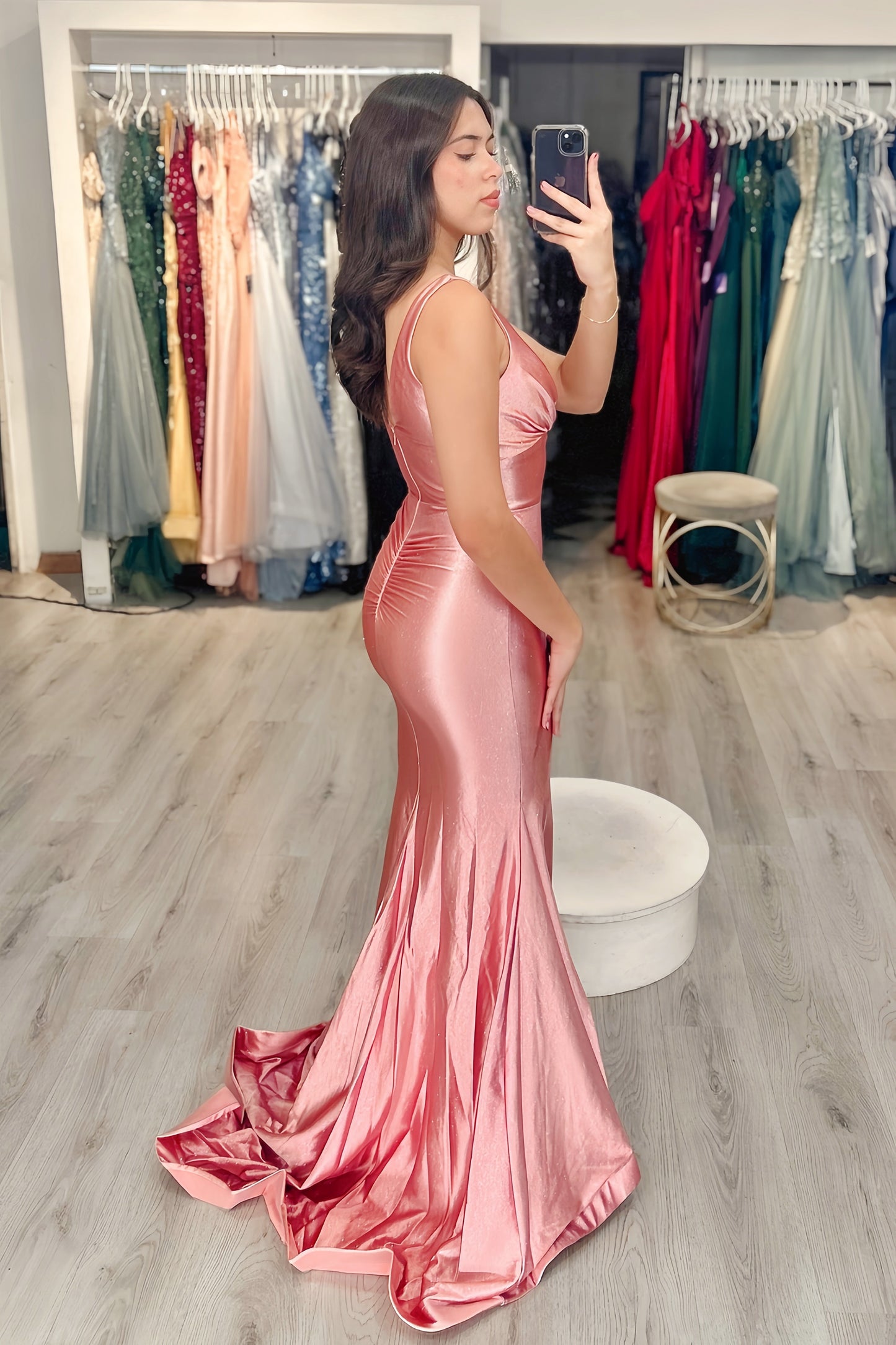 Straps Pink Mermaid Long Formal Dress