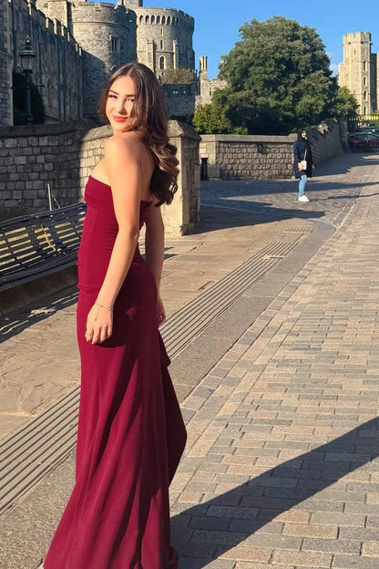 Strapless Pink Fitted Frill Slit Party Dress