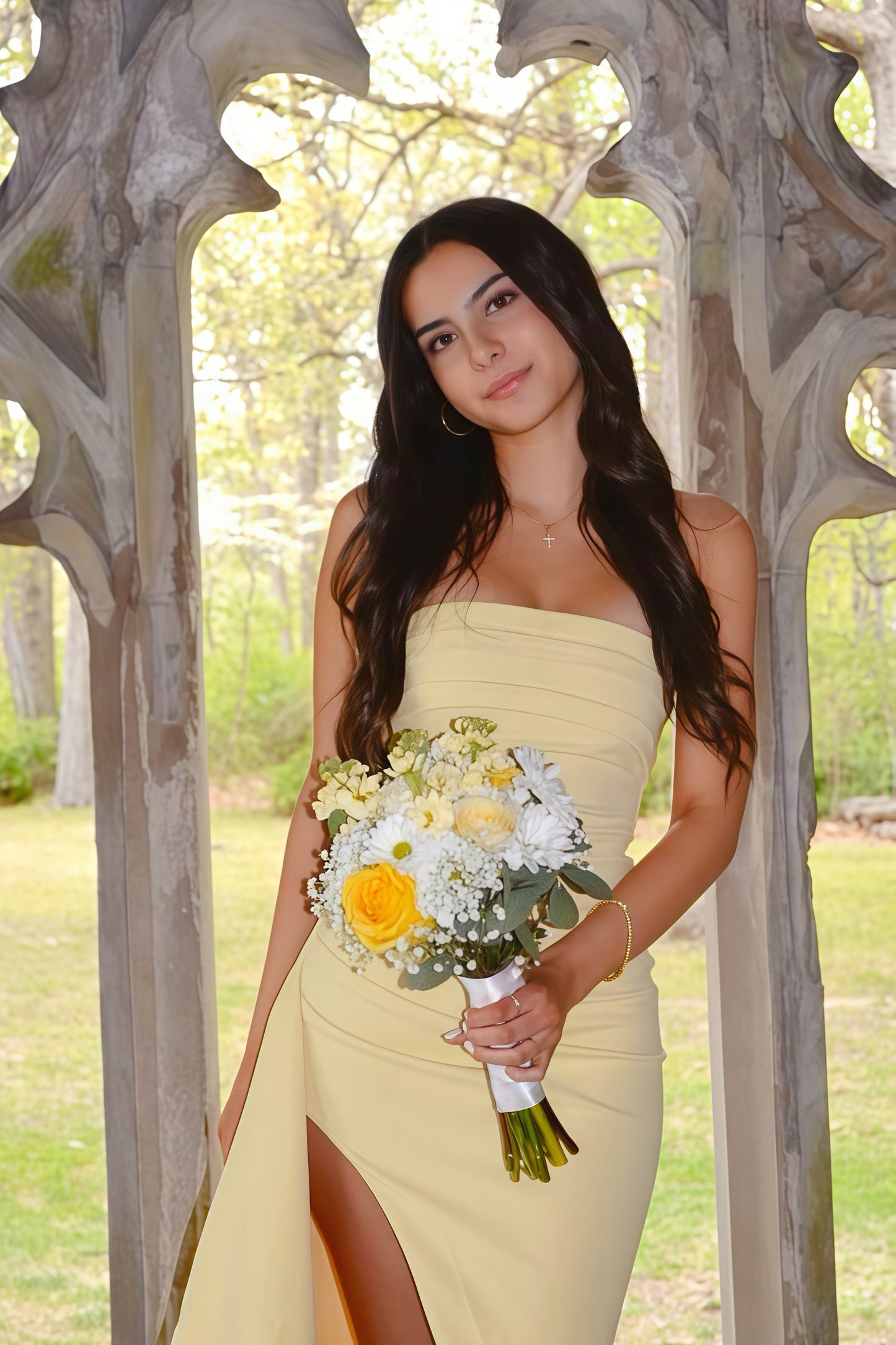 Strapless Pink Fitted Frill Slit Party Dress