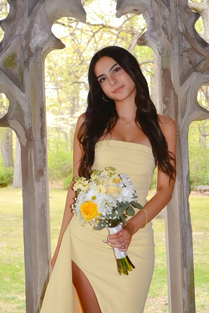 Strapless Pink Fitted Frill Slit Party Dress