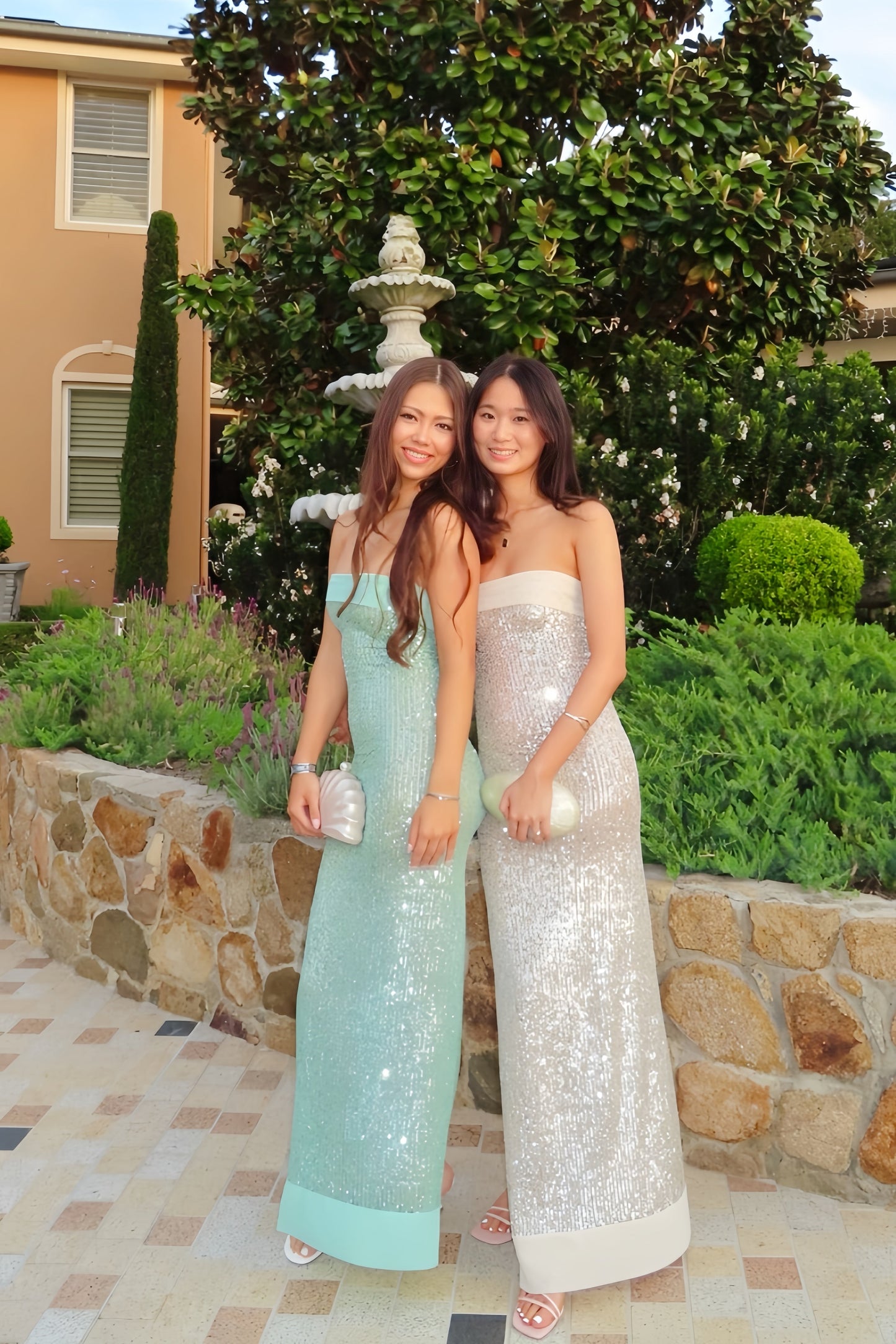 Cyan Sequin Strapless Bodycon Dress