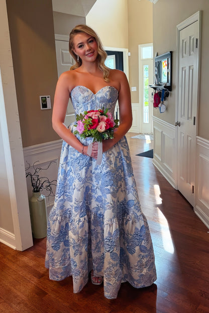 Sweetheart Pink Floral A-line Prom Gown