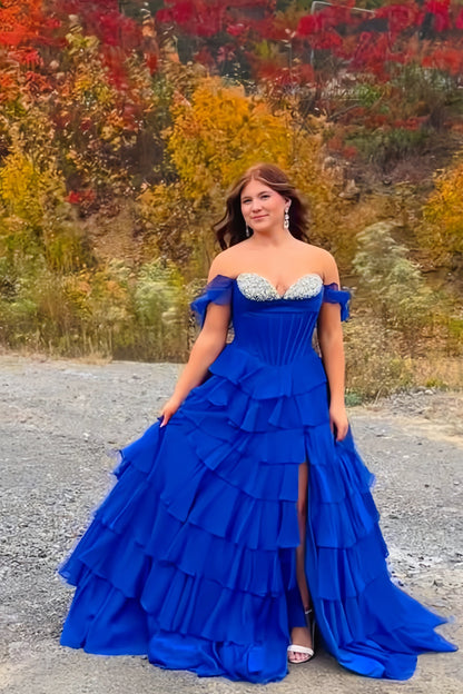 Light Pink Off-shoulder Beaded Sweetheart Gown