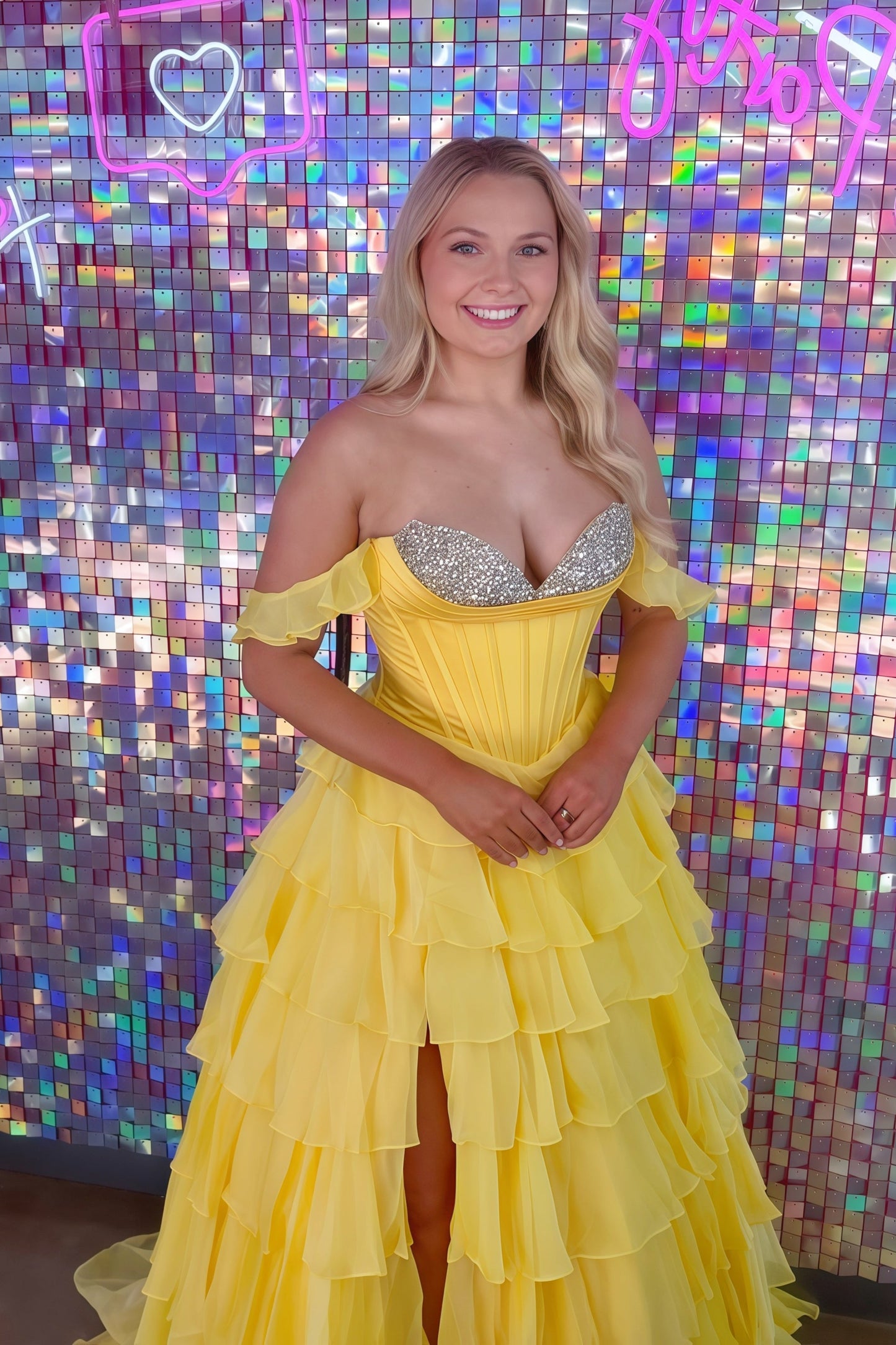 Light Pink Off-shoulder Beaded Sweetheart Gown