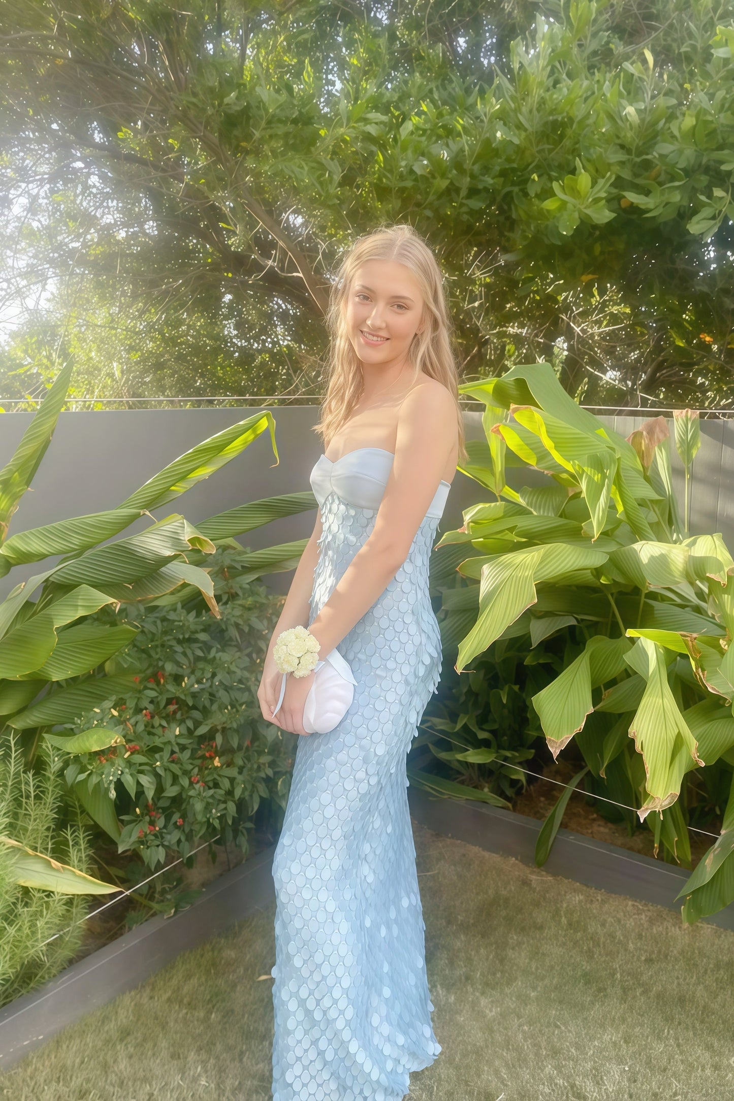 Pink Teardrop Strapless Long Dress