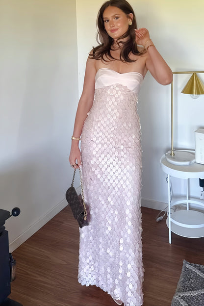 Pink Teardrop Strapless Long Dress