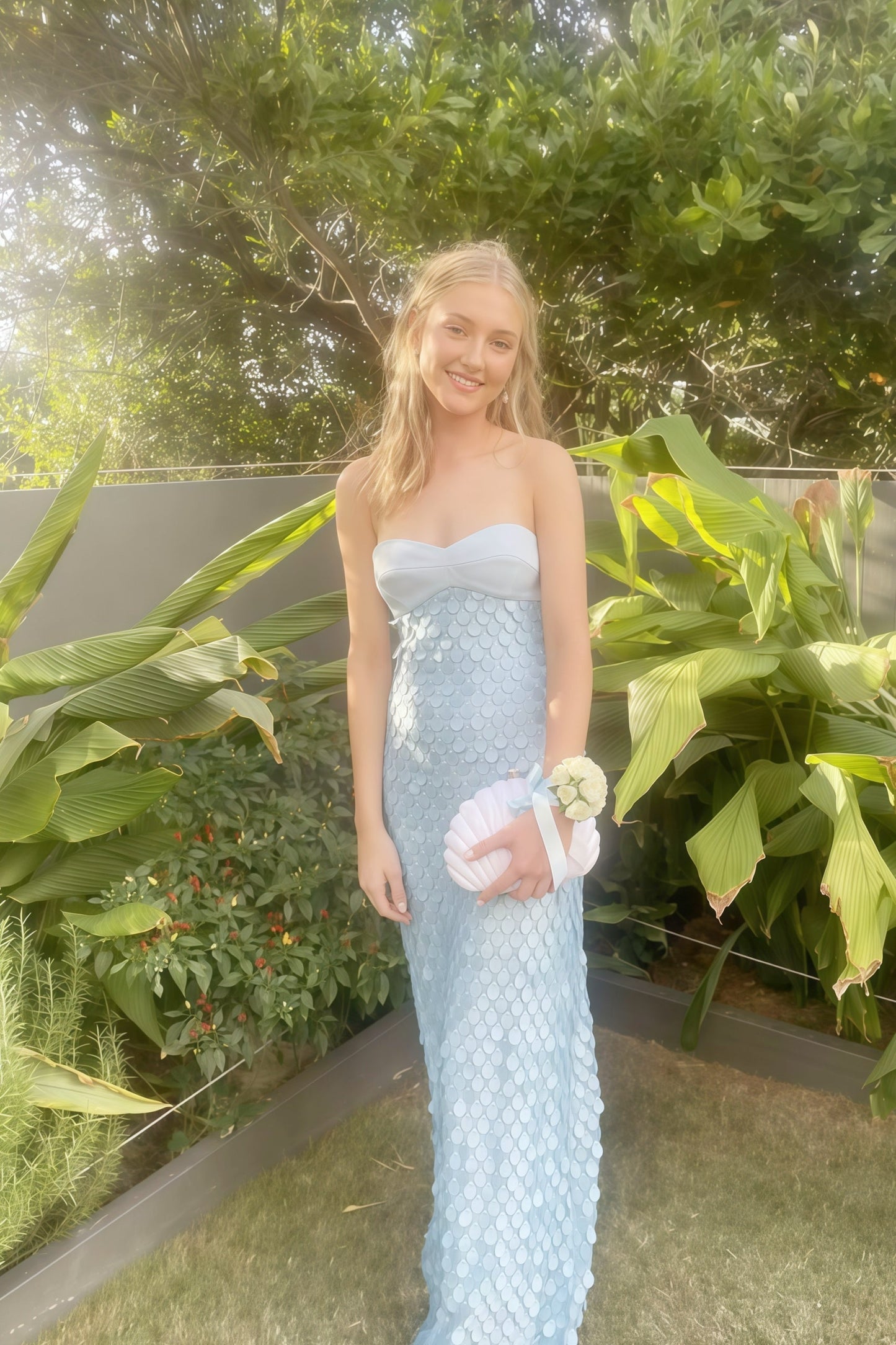 Pink Teardrop Strapless Long Dress