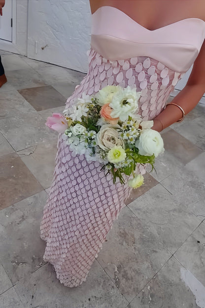 Pink Teardrop Strapless Long Dress