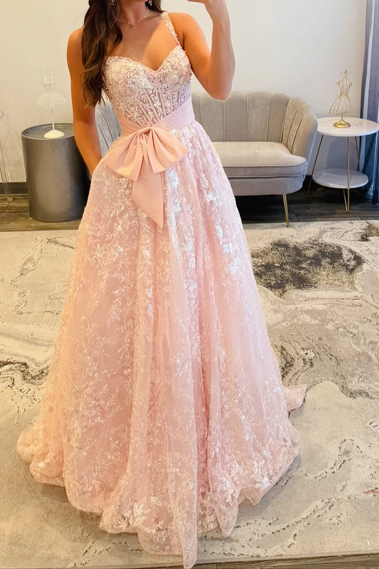 Light Pink Sequin Bow A-line Dress