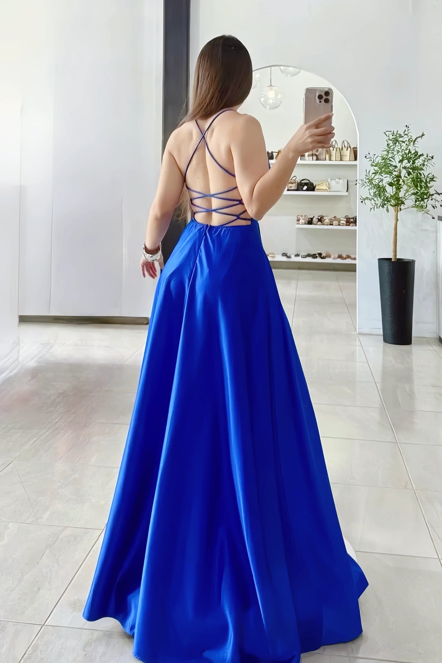 Royal Blue Side Slit A-line Long Prom Dress
