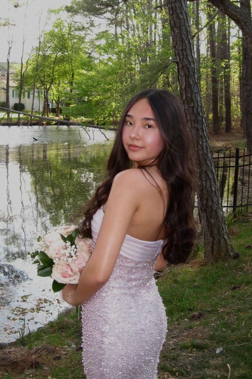 Golden Sequin and Pearls Strapless Bodycon Dress