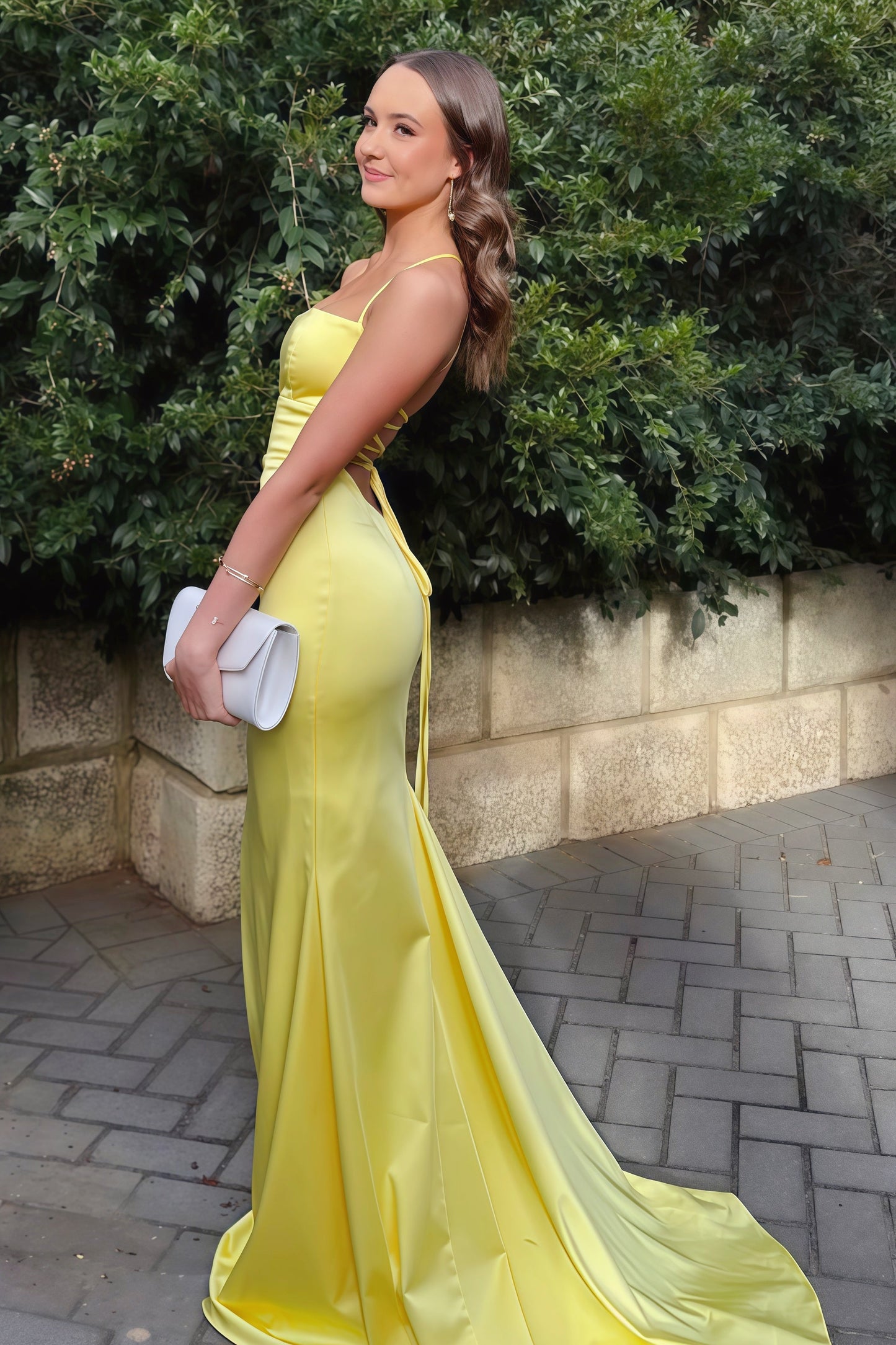 Yellow Mermaid Spaghetti Strap Long Dress
