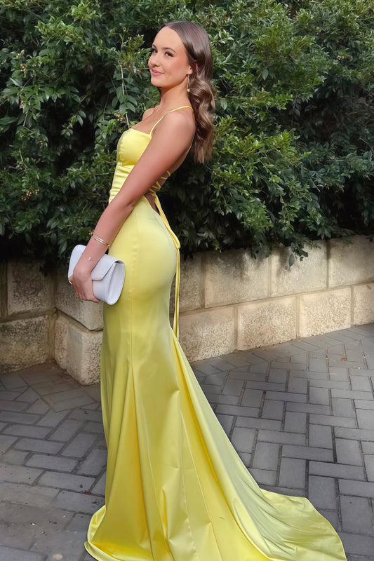 Yellow Mermaid Spaghetti Strap Long Dress