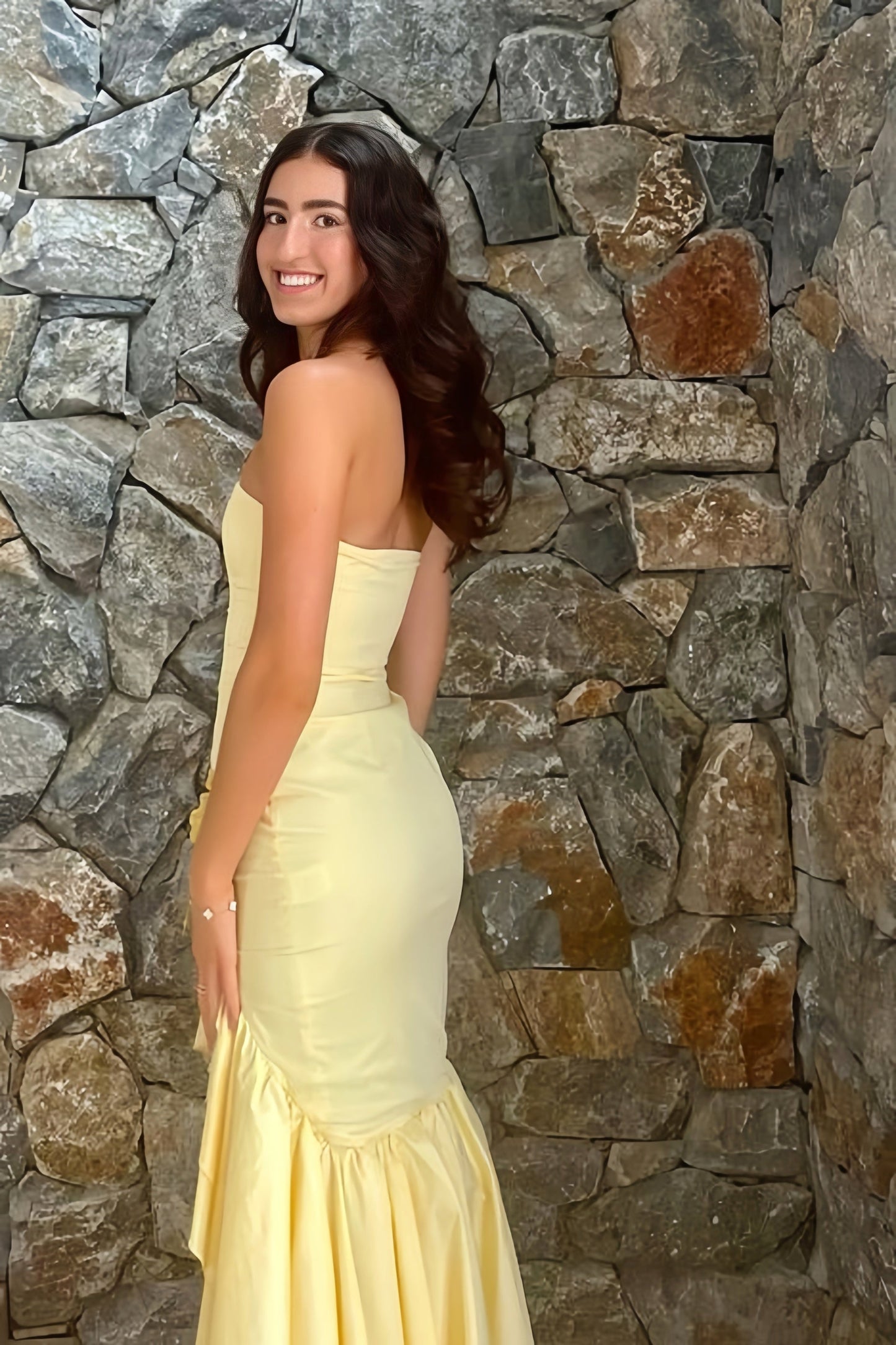 Light Yellow Asymmetrical Layered Slit Dress