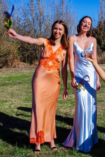 Sexy Light Blue Soft Satin Backless A-line Long Prom Dress