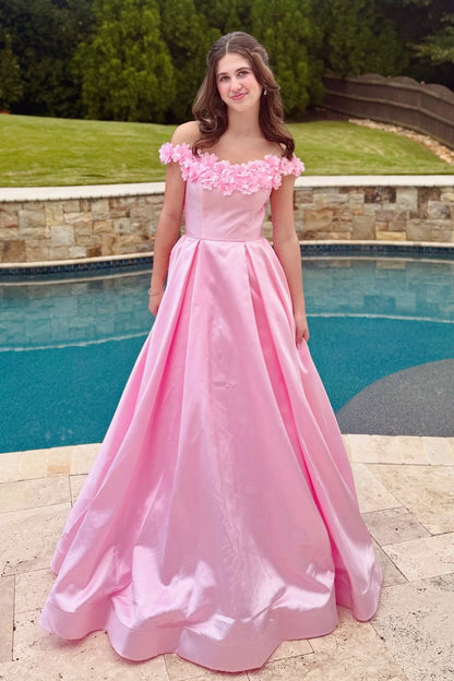 Flower Off-the-shoulder A-line Ball Gown