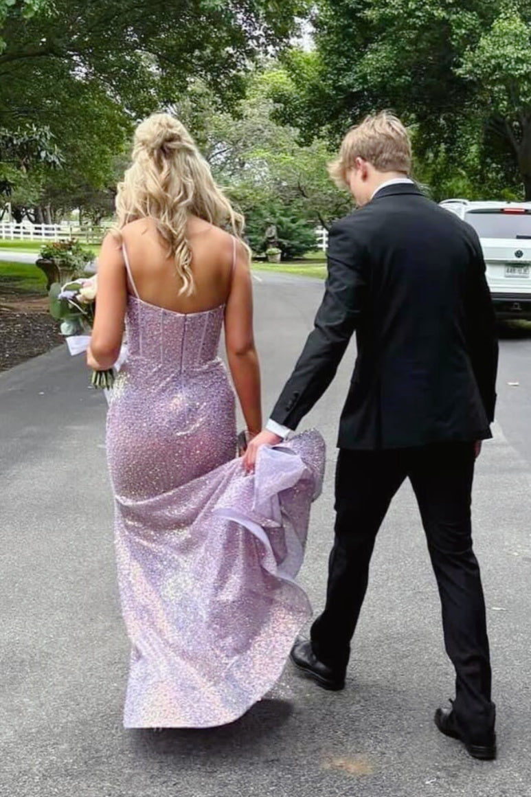 Lavender Sequin Mermaid Long Formal Dress