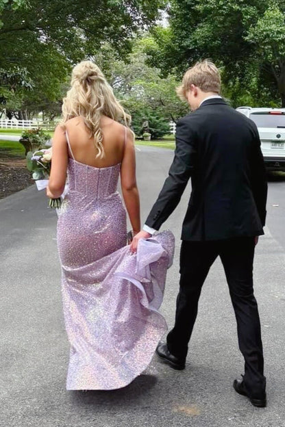 Lavender Sequin Mermaid Long Formal Dress