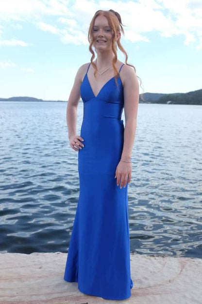 Burgundy V-neck Mermaid Open Back Long Dress