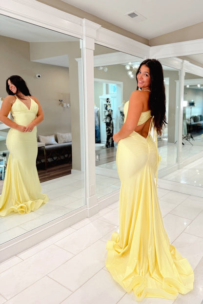 Hot Pink V-neck Mermaid Floor-length Dress