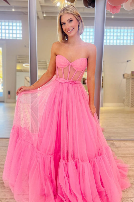 Hot Pink Tulle Sweetheart A-line Prom Dress