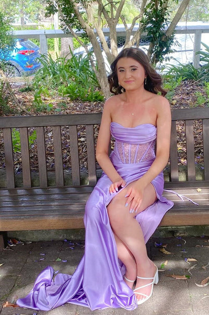 Strapless Beaded Mesh Mermaid Prom Dress