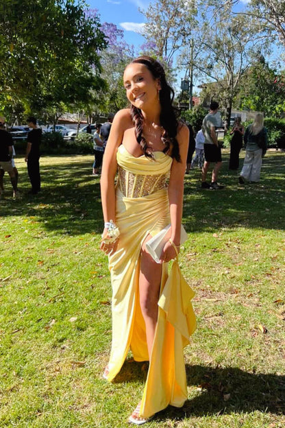 Strapless Beaded Mesh Mermaid Prom Dress