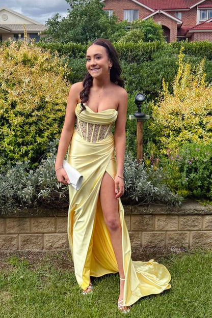 Strapless Beaded Mesh Mermaid Prom Dress