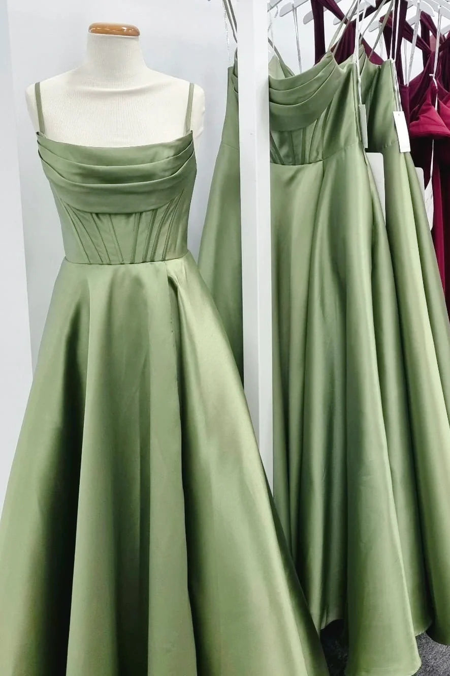 Light Blue Satin Spaghetti-Strap A-Line Ball Gown