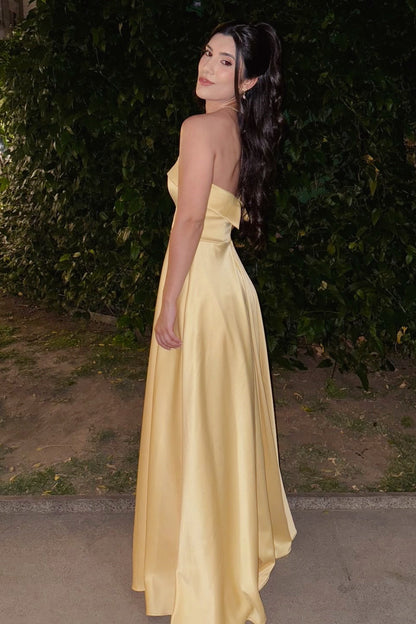 Strapless Side Slit A-line Long Prom Dress