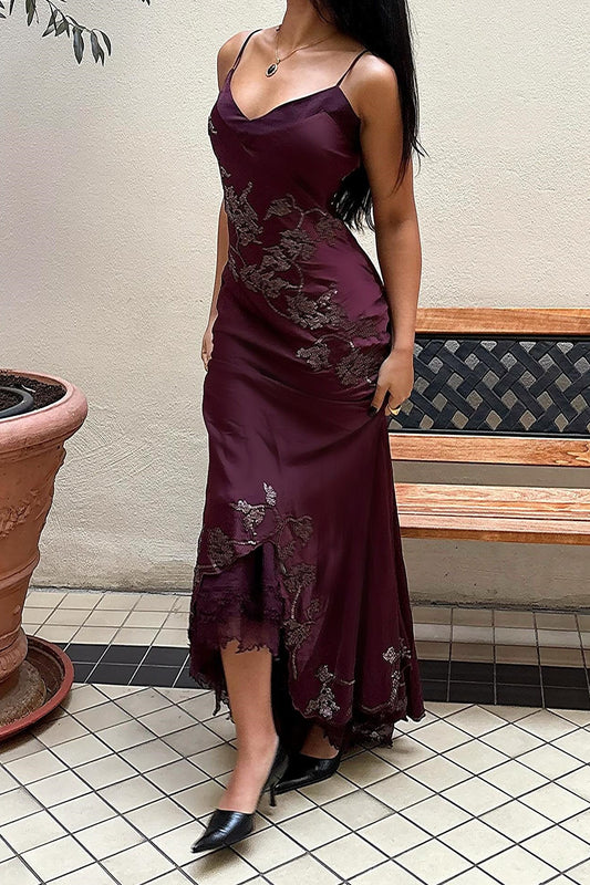 Grape Purple Spaghetti Straps V-Neck Beading Mermaid Gown