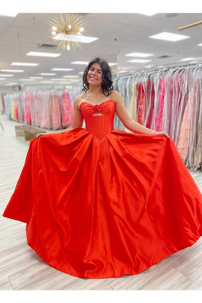Pink Strapless 3D Floral Cut-Out A-Line Dress