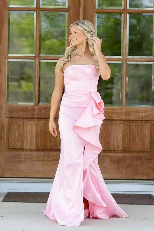 Yellow Strapless Mermaid Ruffle Formal Dress