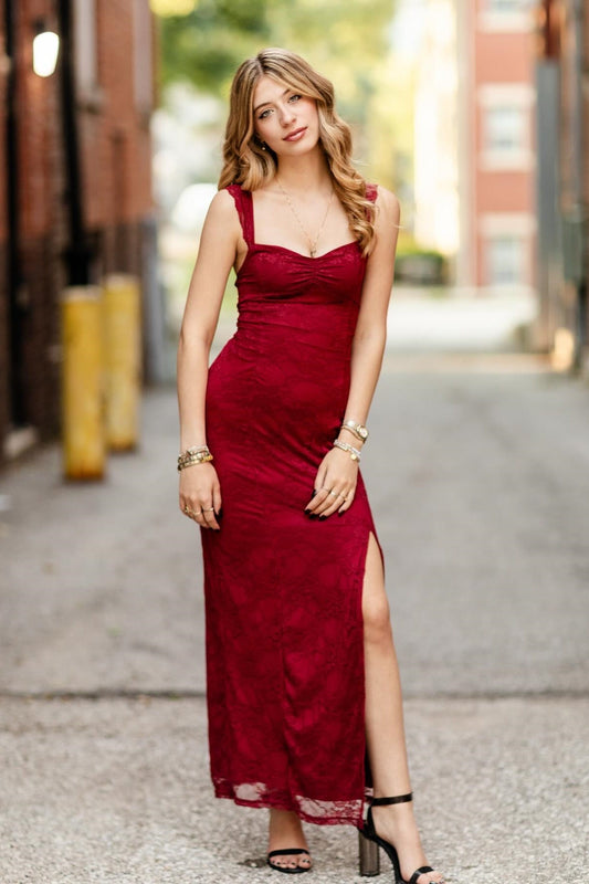 Lavender Lace Fitted A-Line Long Dress