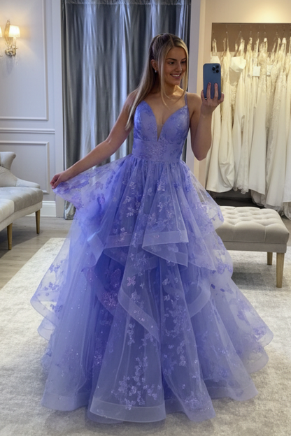 Pink Sweetheart Spaghetti Strap Sequin Layered A-line Prom Dress