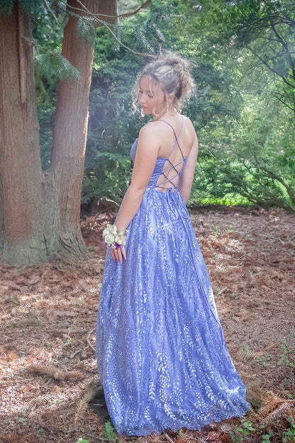 Lavender A-line Spaghetti Straps Sequined Tulle Dress