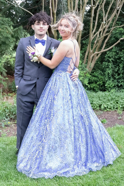 Lavender A-line Spaghetti Straps Sequined Tulle Dress