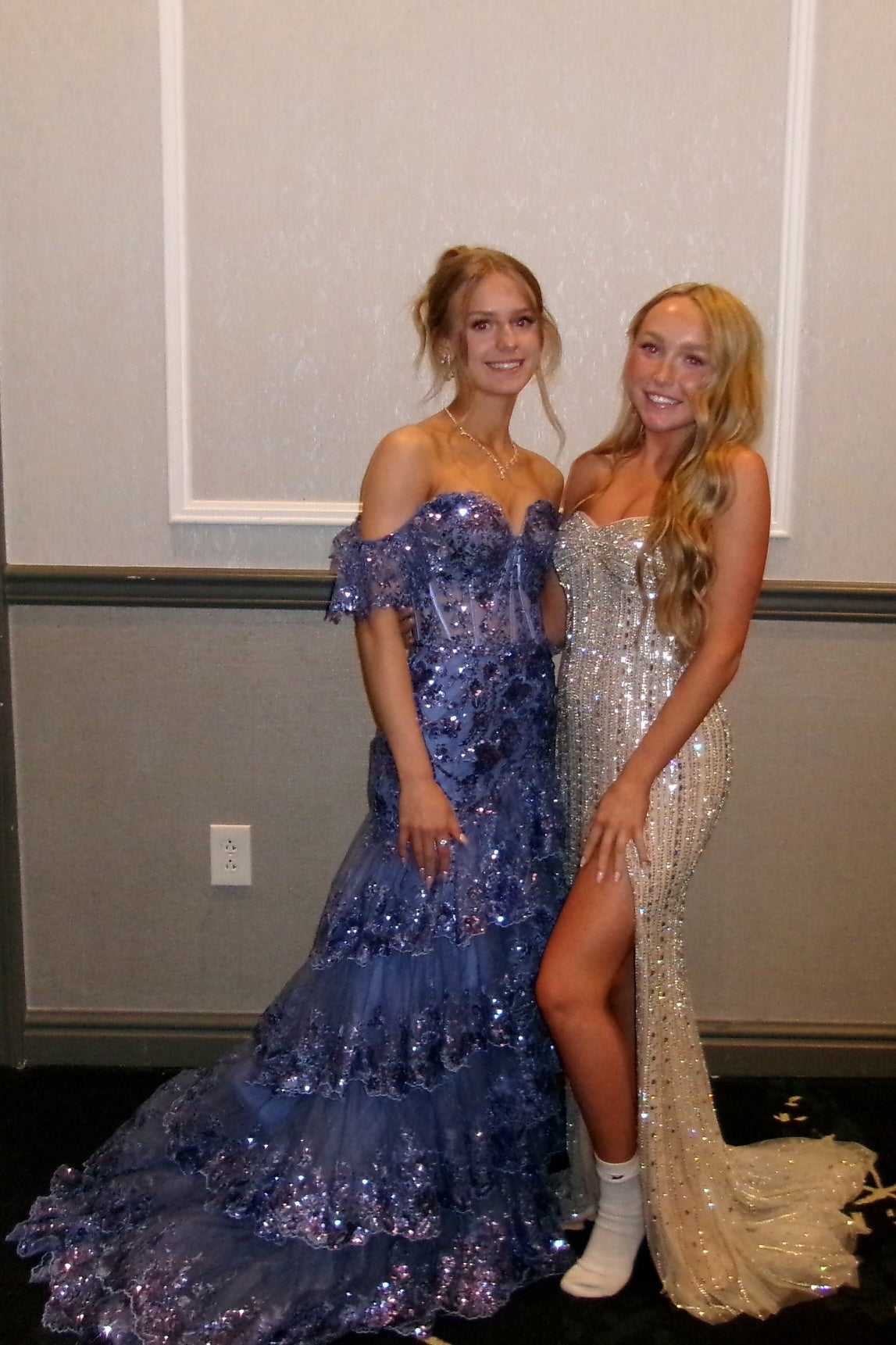 Glitter Sweetheart Silver Rhinestone Dress with Slit