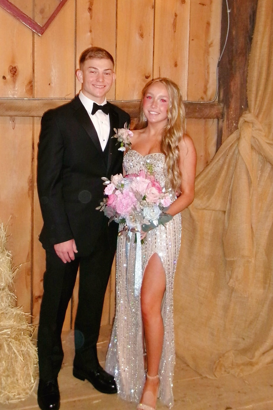 Glitter Sweetheart Silver Rhinestone Dress with Slit