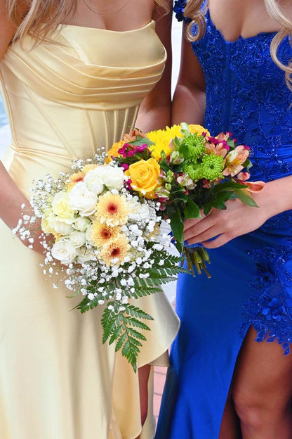 Strapless Yellow Slit Ruffle Long Dress Prom Dress