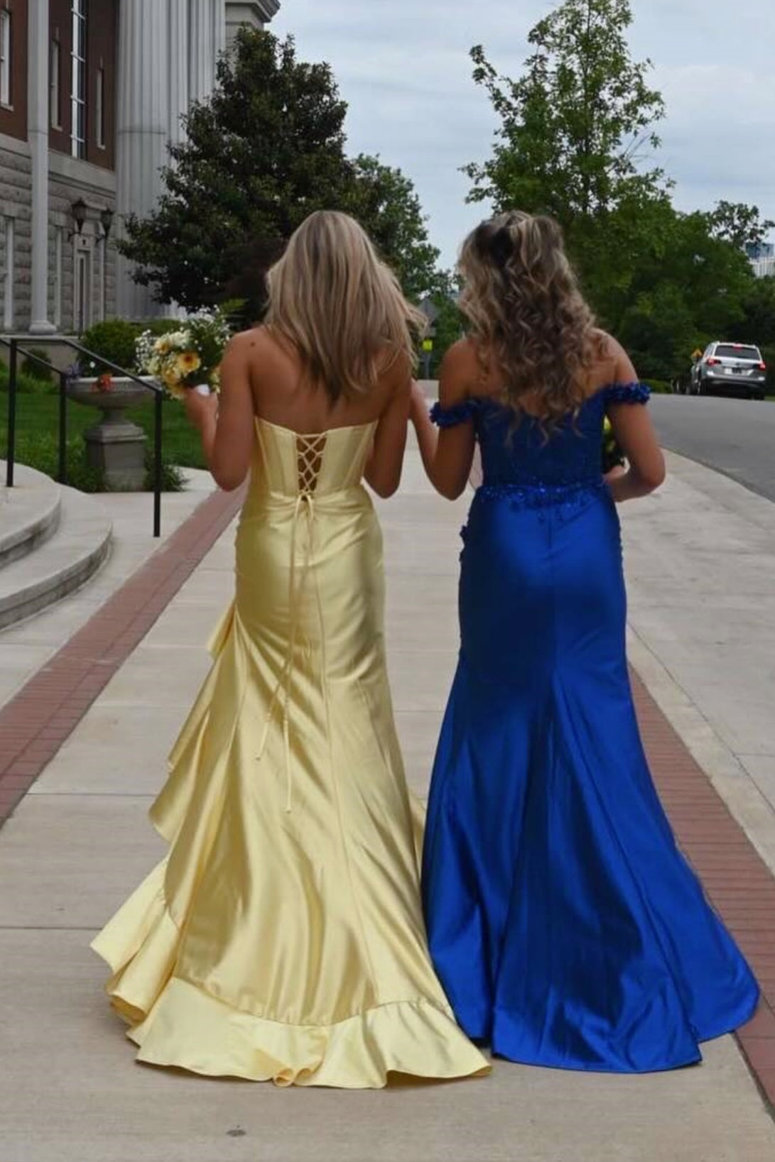 Strapless Yellow Slit Ruffle Long Dress Prom Dress