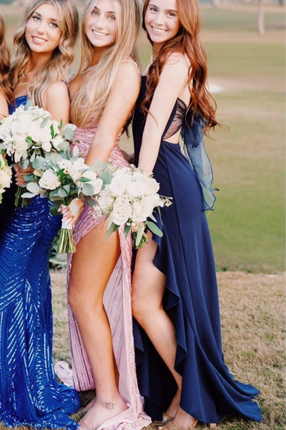 Cyan Slit Strapless A-line Dress Prom Dress