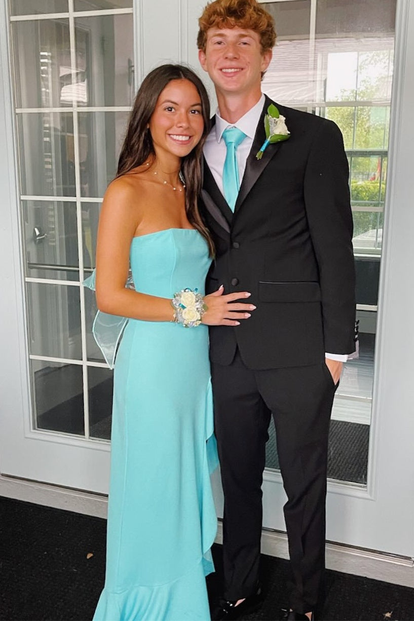 Cyan Slit Strapless A-line Dress Prom Dress