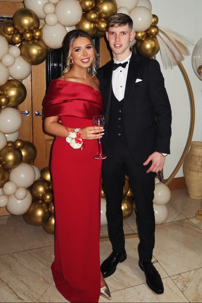 Red Off-the-shoulder Slit Long Dress Prom Dress